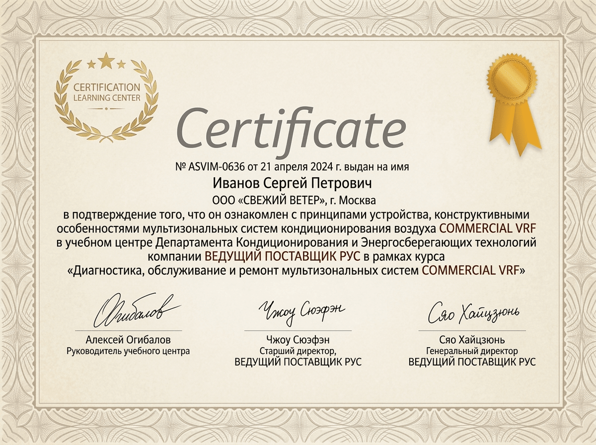 Сертификат авторизации Zanussi
